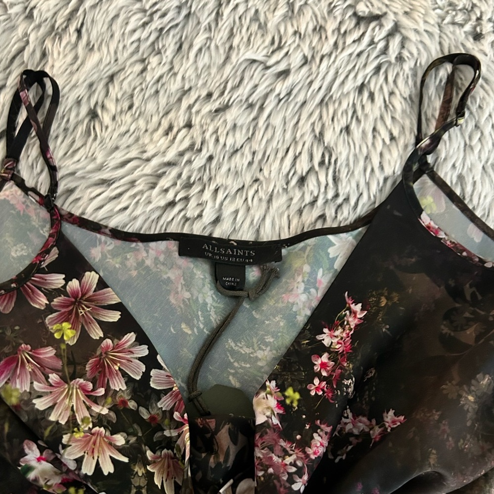 All Saints Floral Slip Dress - Black and Pink - Picture 6 of 11